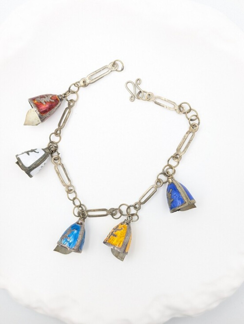 Vintage 1940s 925 sterling silver Siam bell colourful enamel bracelet